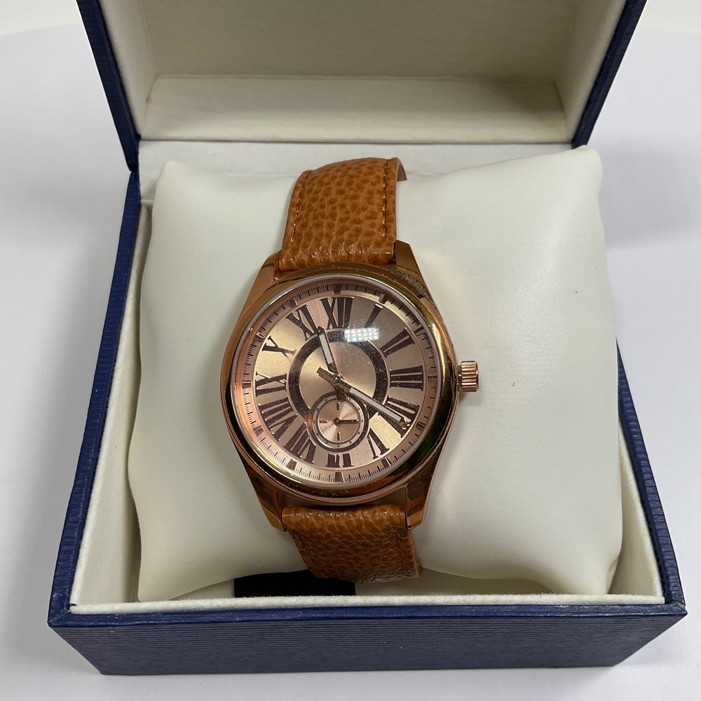 Bronzo Italia Womens Rose Gold Tone Watch Tan Leather Strap Roman Numeral Dial